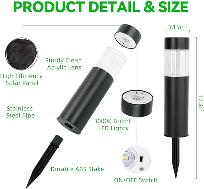 Solar Pathway Lights Outdoor Waterproof, 4 Pack Stainless Steel Stake Lights - Image 9