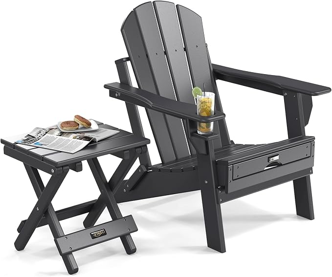 VINGLI Small HDPE Folding Side Table, Plastic Waterproof Portable Adirondack - Image 8