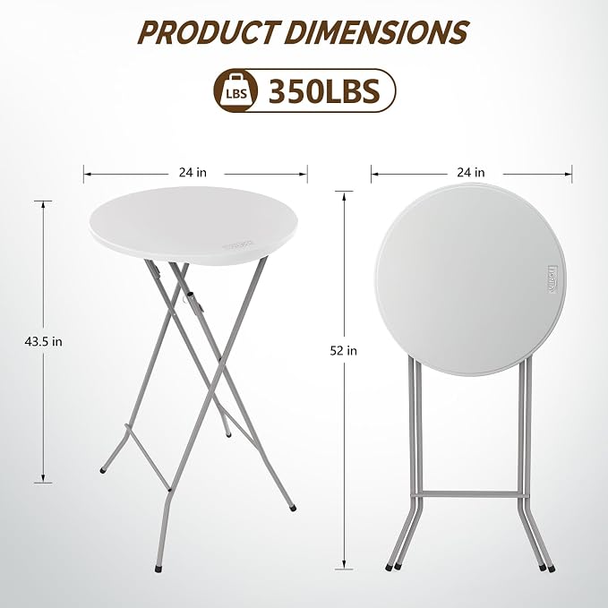 VINGLI 24" Plastic Folding Round Table Bar Height, HDPE Matrial - Image 5