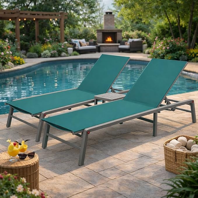 Kozyard 3-Pieces Patio Lounge Set, 2 Foldable Adjustable Lounge Chairs and Side by Kozyard