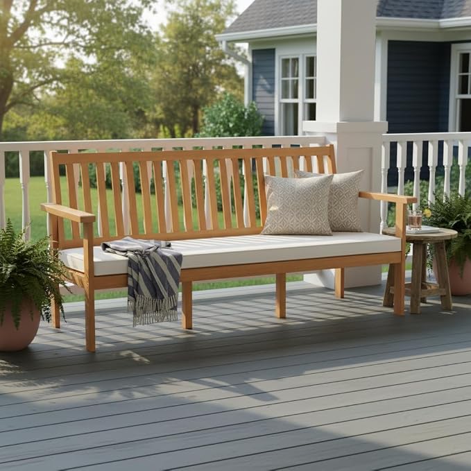 Tangkula 3-Seat Acacia Wood Outdoor Bench - Image 2