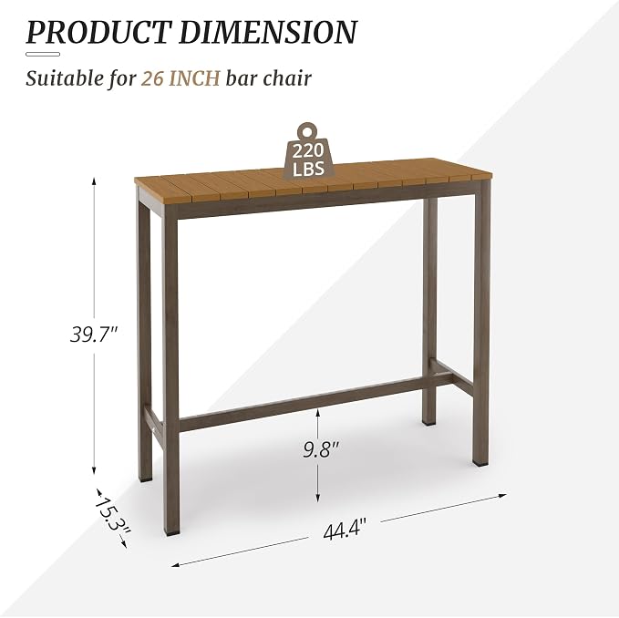 Outdoor Bar Table, Waterproof HDPS Slatted Top, Weather Resistant, Hot Tub - Image 3