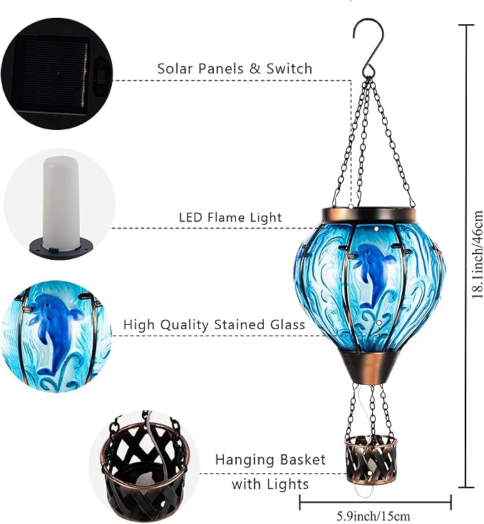 Blue Dolphin Hot Air Balloon Solar Lantern - Image 4