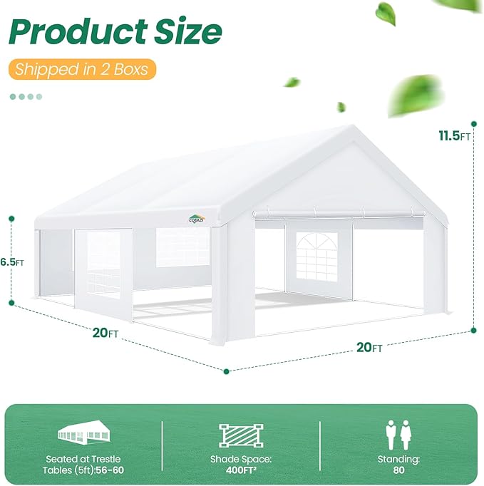 COBIZI 20x20 Party Tent Heavy Duty, Large Outdoor Wedding Tents - Image 2