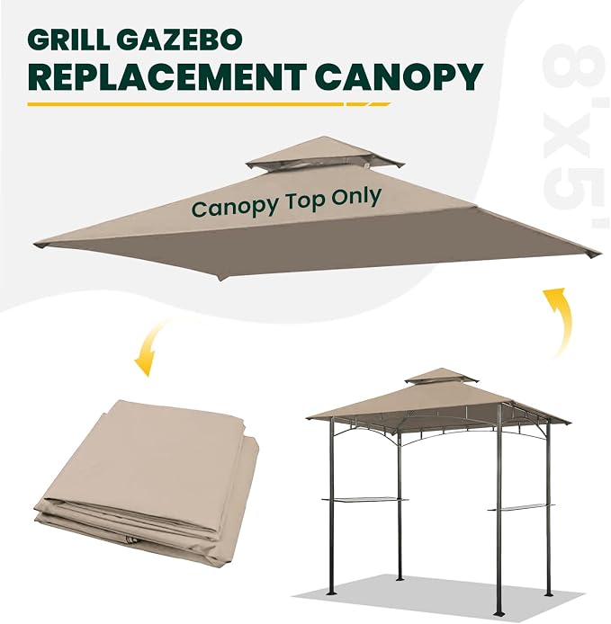 OLILAWN Grill Gazebo Replacement Canopy Roof, Patio Umbrella 5' x 8' Outdoor - Image 5