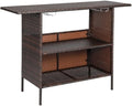 Patio Wicker Bar Table with Cup Holder Brown Modern Contemporary Rectangular by Unknown