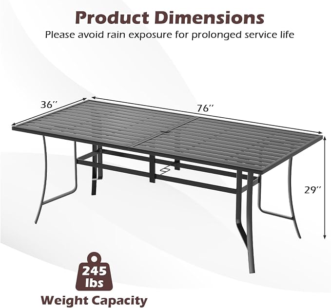 Tangkula 76" x 36" Metal Patio Dining Table - Image 9