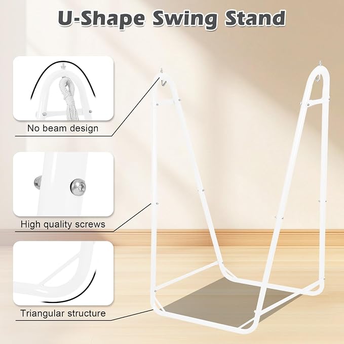 Hammock Chair with U Shape Stand, Cotton Swing Chair with Side Pocket, - Image 3