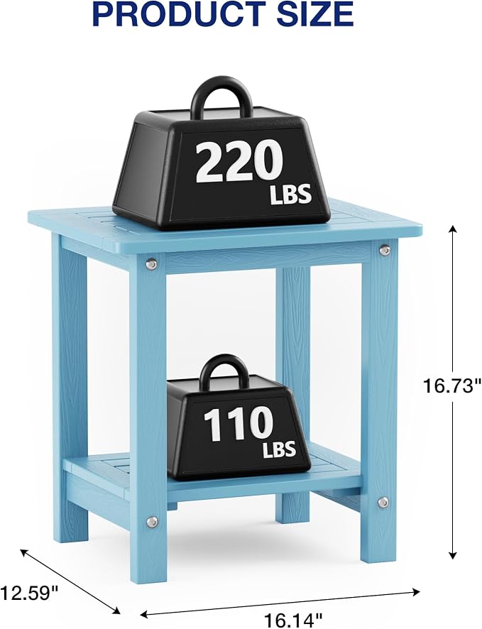 YEFU Outdoor Side Table for Patio: 16" HIPS Weather - Image 3