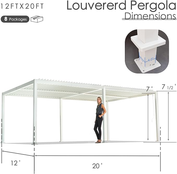 Kozyard Outdoor Louvered Pergola 12ft x 20ft Pergola Sun Shade All-Weather - Image 8