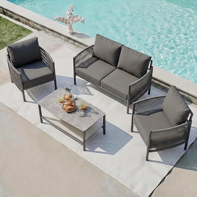 Aluminum Patio Furniture Set, 4 Seats Modern Outdoor Sectional Furniture by Oasbira