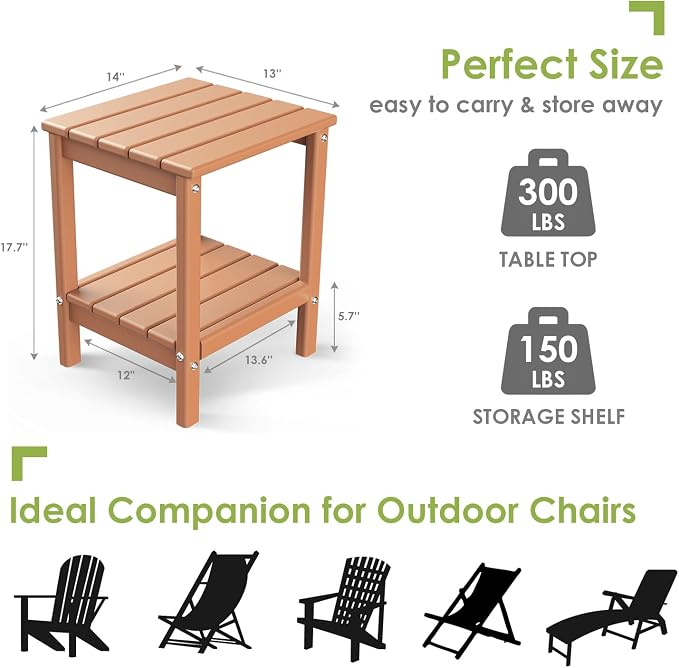 GREENVINES Adirondack-Outdoor-Side-Table | 14 x 13 Inches | HDPE Plastic | All - Image 3