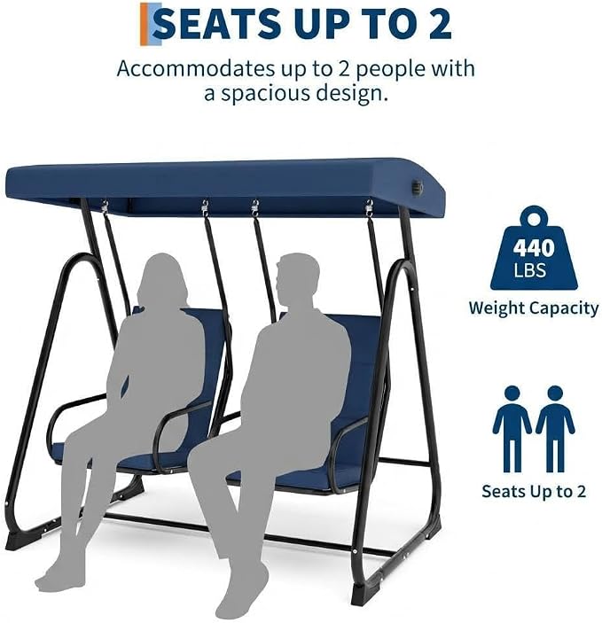 2 Person Porch Swing Chair, Heavy Duty Outdoor Patio Swing Glider - Image 8