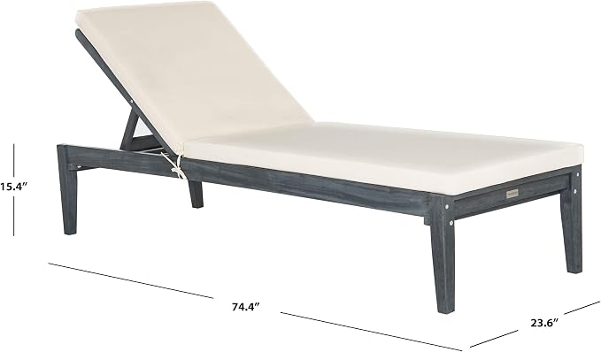 SAFAVIEH Outdoor Collection Montclair Ash Grey Solid Wood/Beige Cushion - Image 4