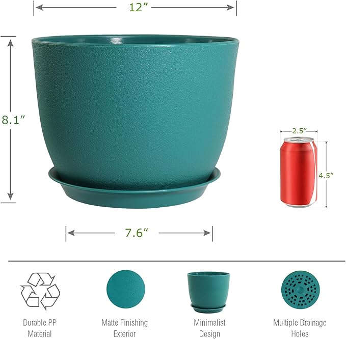 12inch Large Plant Pot, Modern Plastic Planter - Image 2
