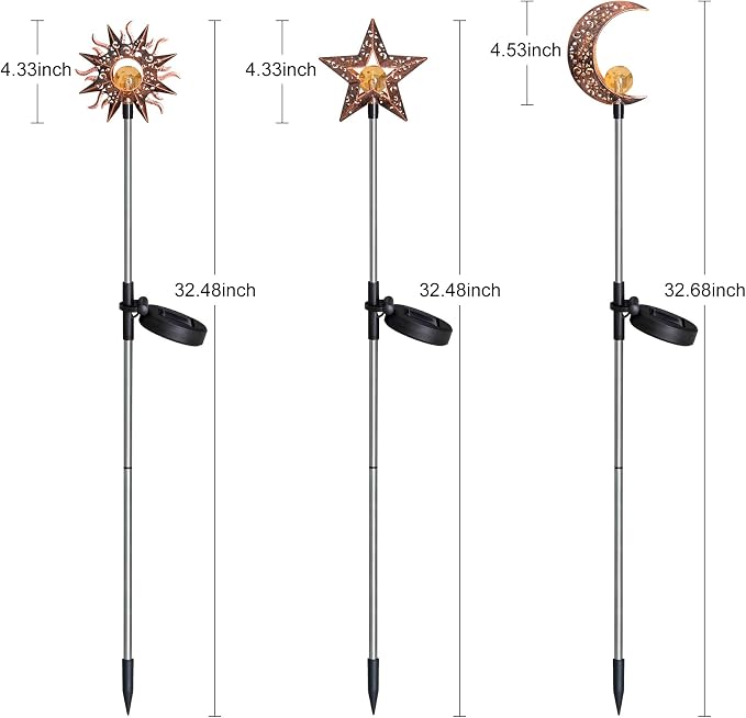 Solar Garden Stake Lights, Moon Sun Star Yard Decorations Outdoor 3 Pack Solar - Image 8