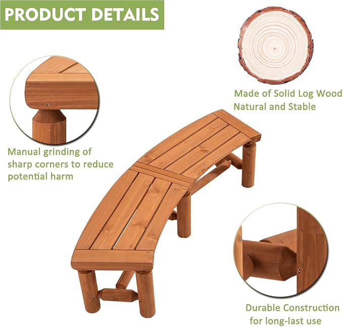 FORTUNO Outdoor Wooden Curved Backless Porch Bench Rustic Style Cedar/Fir Wood - Image 7
