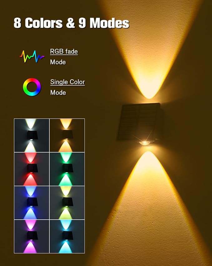 VOLISUN Solar Fence Lights 6 Pack, Color Glow LED Up and Down Wall Lamp - Image 5
