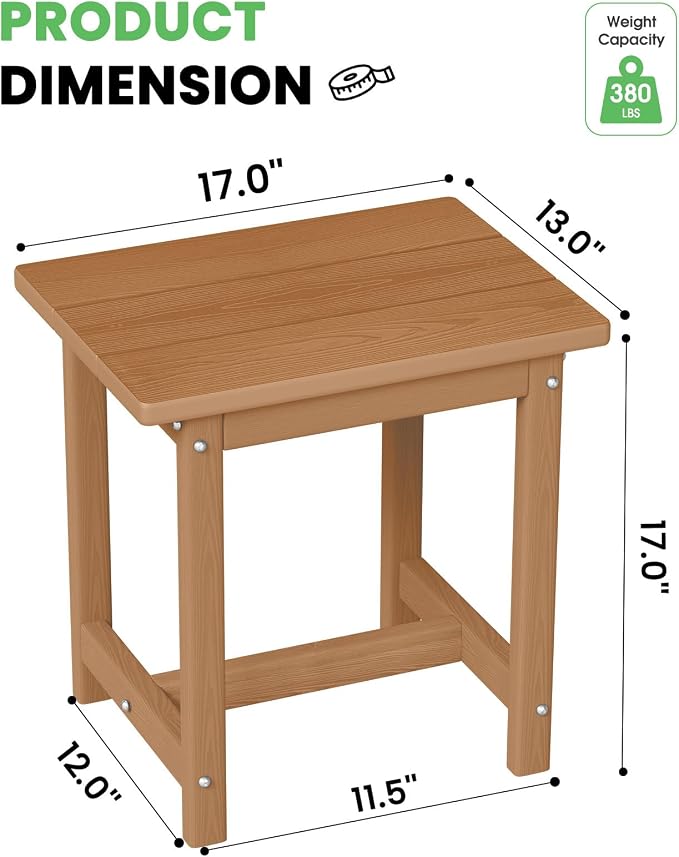 Outdoor Side Table – 17" HDPE Adirondack Side Table, Sturdy Small Outdoor Tables - Image 6