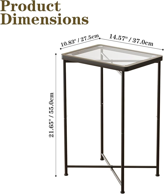 Garden 4 you Small Side Table, Glass End Table Set of 2, Mini Bedside Table - Image 3