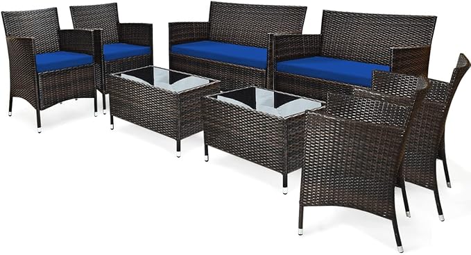 COSTWAY 8PCS Rattan Patio Furniture Set, Outdoor Wicker Rattan Chairs by COSTWAY