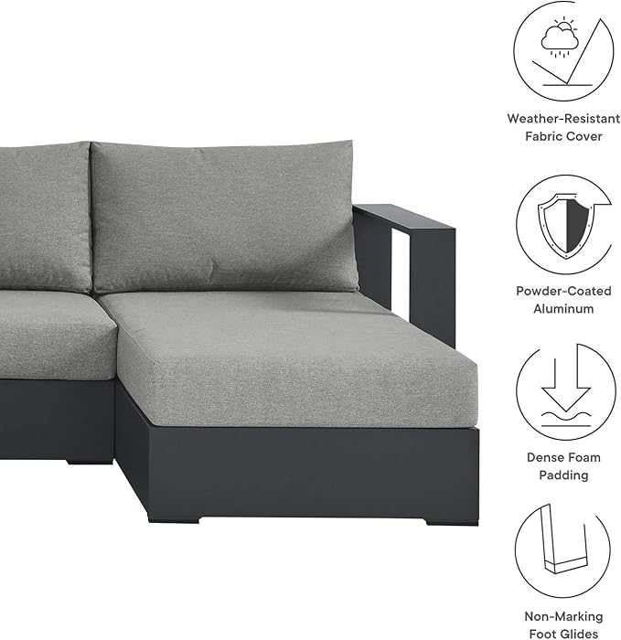 Modway Tahoe Aluminum 4-Piece Outdoor Patio Furniture Gray, Modular Sectional - Image 5
