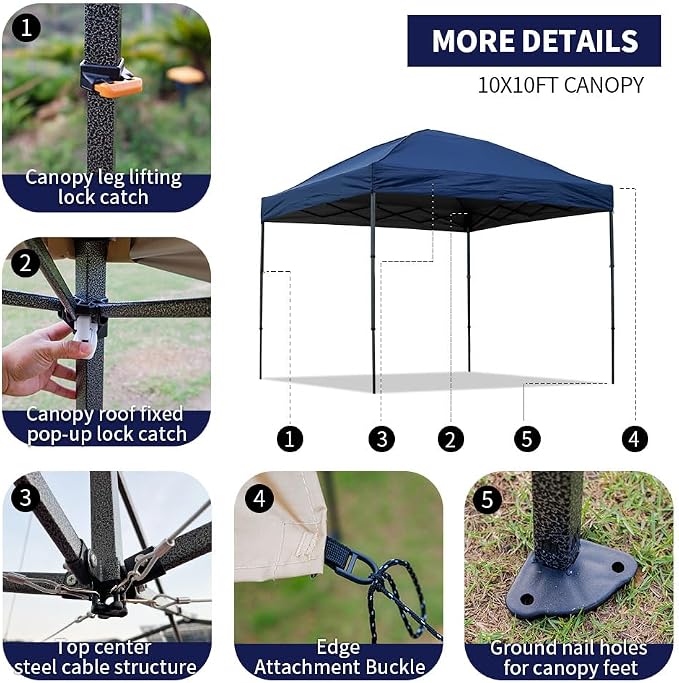10x10 Pop Up Canopy Tent with 2 Sidewalls, Waterproof Shade Canopy with Sand - Image 3