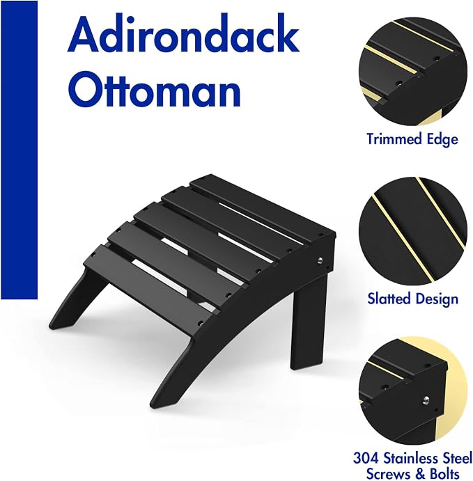 BRIOPAWS Adirondack Ottomans | Folding | Set of 2 | HDPE Plastic | Black - Image 4