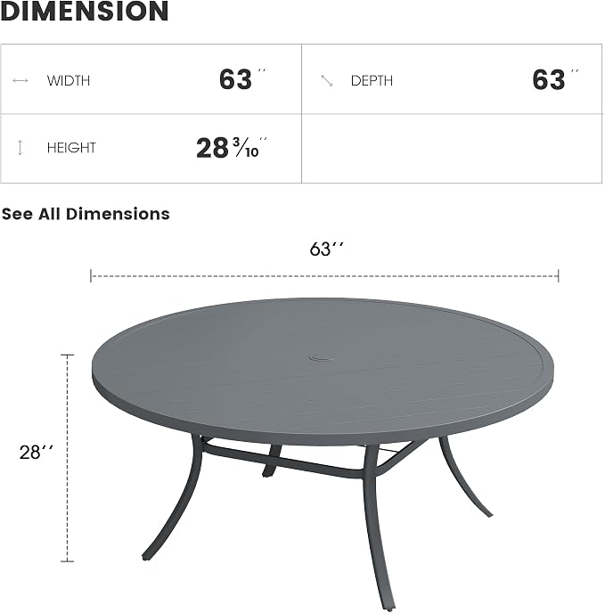 Patio Dining Table for 8-10, Round Metal Outdoor Table - Image 3