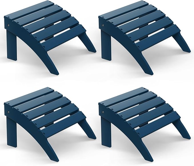 BRIOPAWS Adirondack Ottomans | Folding | Set of 4 | HDPE Plastic | Blue Outdoor by BRIOPAWS