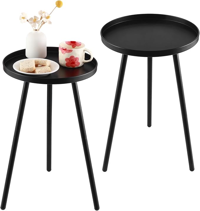 2 Pack Outdoor Side Table, 12.6" Patio Round Tables by PartyZealot