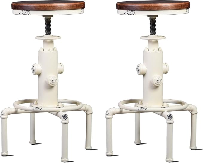 Topower Aged Antique Vintage Industrial Barstool Solid Wood Water Pipe Fire by Topower