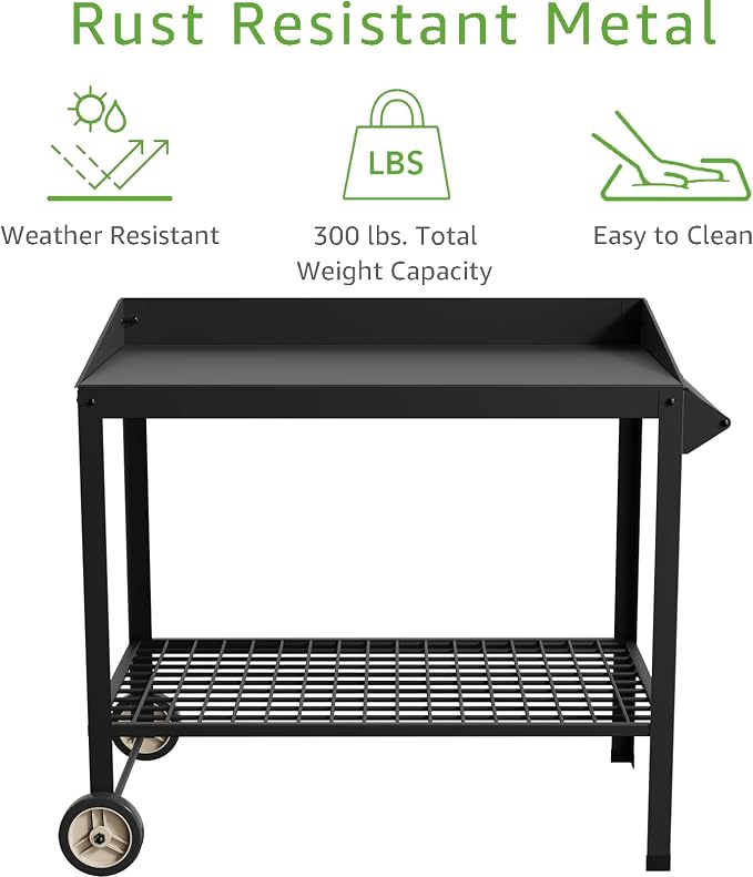 Metal Potting Bench with Wheels Planting Table - Image 6