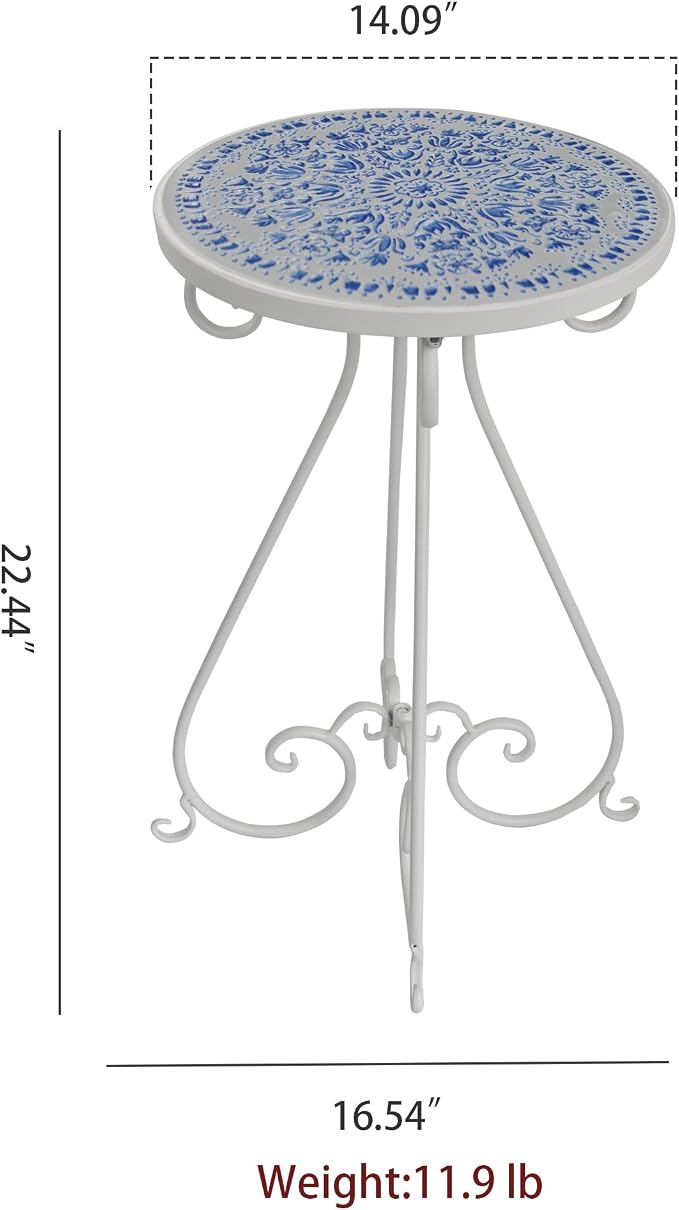 Outdoor Side Table & Mosaic Plant Stand, Indoor Outdoor Coffee Tea Table - Image 3