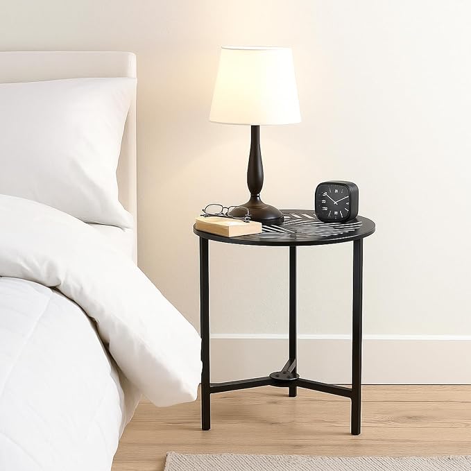 Party Zealot Set of 2 Small Round Metal Side Tables, 13-Inch Black Outdoor End - Image 2
