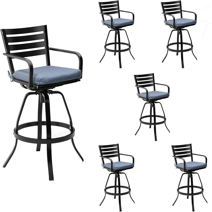 Pellebant Patio Swivel Barstools Set of 6, Aluminum 29.5" Outdoor Bar Height by Pellebant