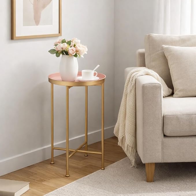 HollyHOME Small Round Metal End Table, Accent Indoor&Outdoor Coffee Side Table - Image 2