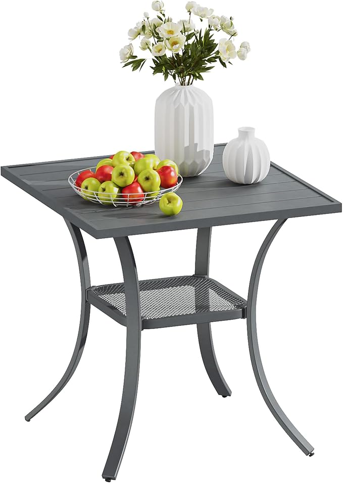 VICLLAX Small Patio Dining Table, No Umbrella Hole, Dark Grey Tabletop by HOME