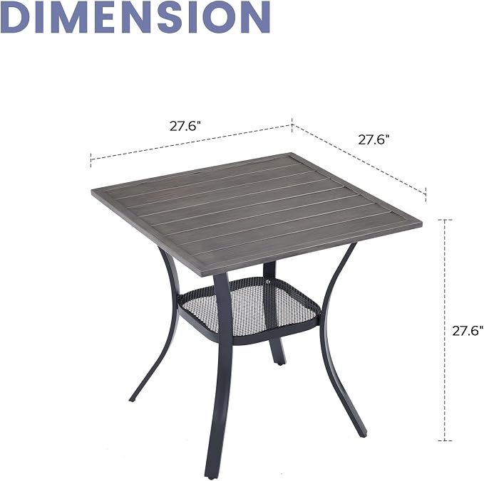 VICLLAX Small Patio Dining Table, No Umbrella Hole, Antique Grey Tabletop - Image 3