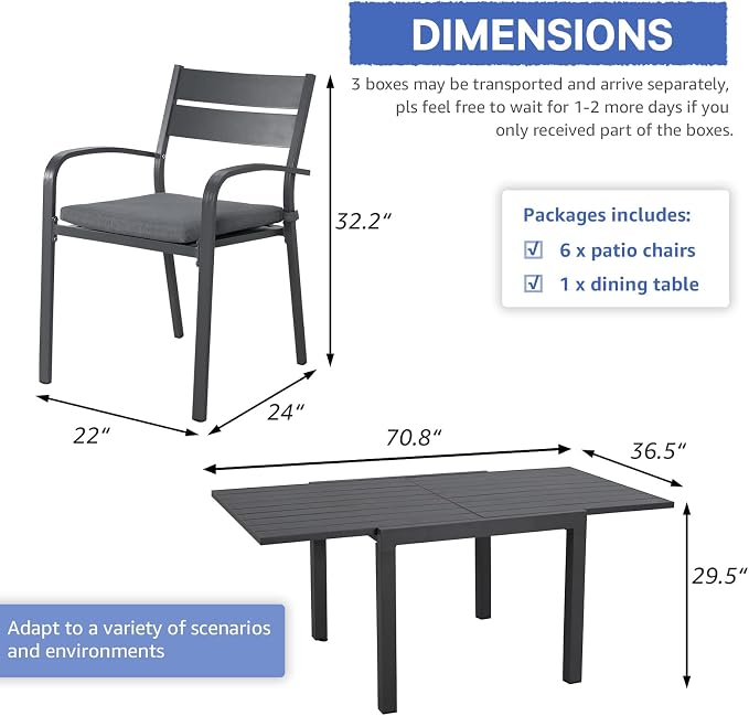 Soleil Jardin 7-Piece Outdoor Patio Dining Set, 6 Stackable Chairs - Image 7