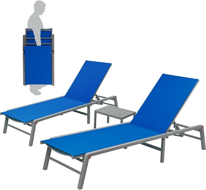 Kozyard 3-Pieces Patio Lounge Set, 2Foldable Adjustable Lounge Chairs and Side - Image 3