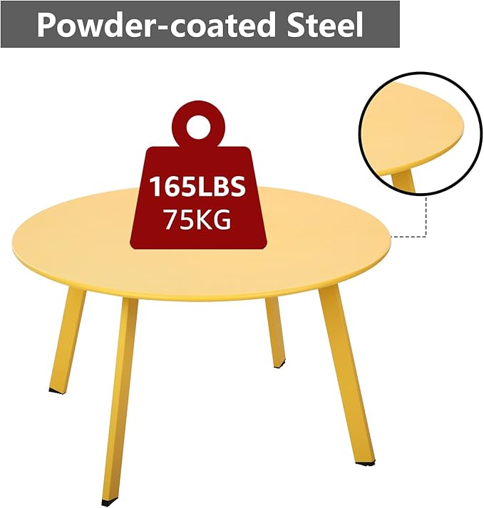 Outdoor Side Table, Outdoor/Indoor Metal Steel Patio Coffee Table, Round - Image 4