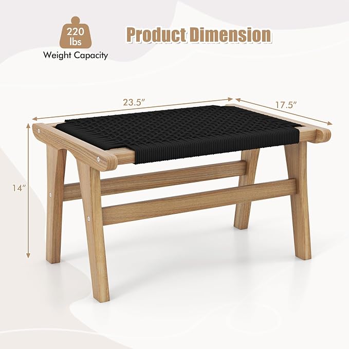 Tangkula Teak Ottoman Footstool, Natural Teak Wood Foot Rest - Image 4