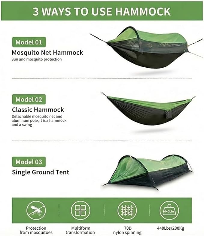 Camping Hammock Tent with Mosquito Net & Rainfly – Waterproof Portable - Image 2