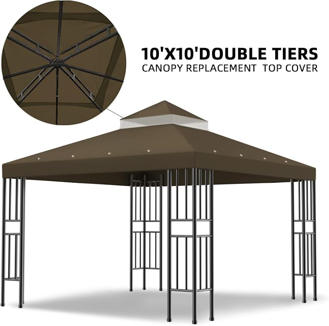 Sumfaller 10x10 FT Gazebo Replacement Canopy Top Cover Double Tiered Canopy Top - Image 3