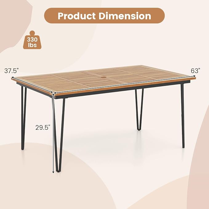 Tangkula 63" Large Patio Dining Table - Image 3