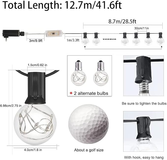 LED Outdoor String Lights, 30FT Connectable G40 Patio Light Outdoor Waterproof - Image 6