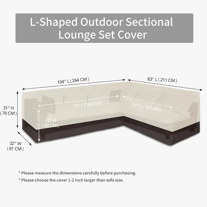Easy-Going Patio L-Shaped Sectional Sofa Cover, Waterproof Outdoor Sectional - Image 6