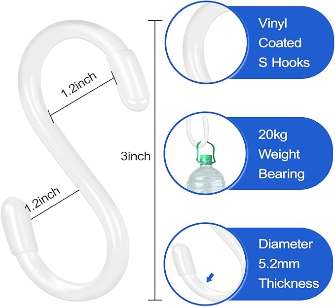 30 Pack 3 Inch White S Hooks, Vinyl Coated Heavy Duty S Hook - Image 2