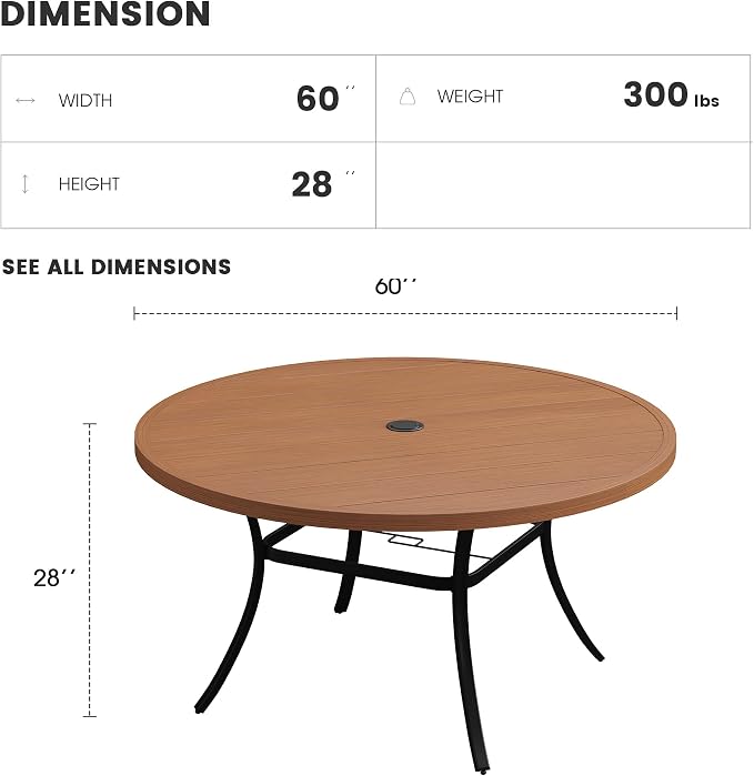 Patio Dining Table for 8-10, Round Metal Outdoor Table - Image 2